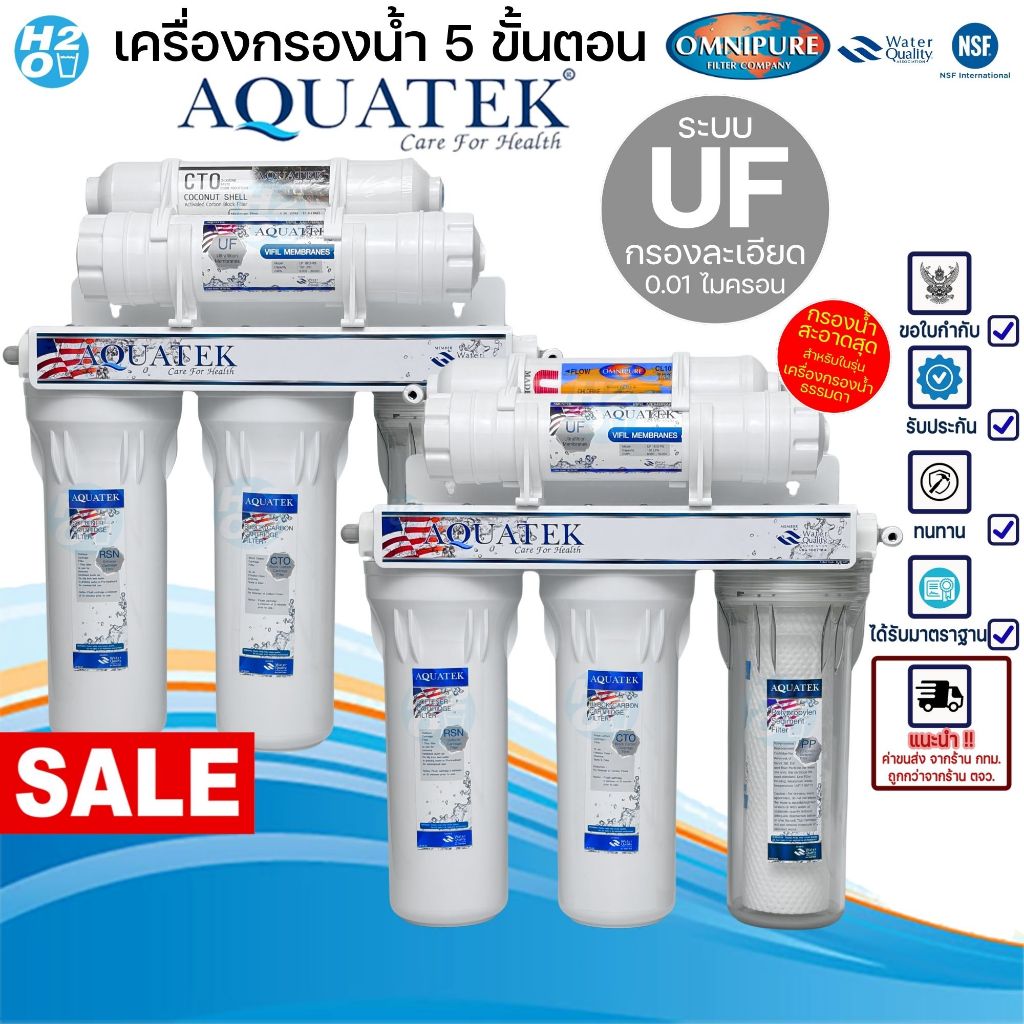 เครื่องกรองน้ำ 5 ขั้นตอน ระบบUF ยี่ห้อ AQUATEK กรองละเอียด 0.01 ไมครอน สะอาดสุด Omnipure Made in USA