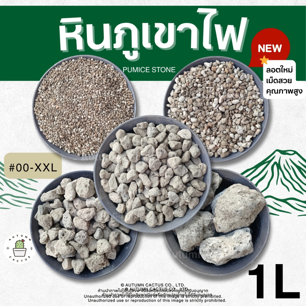 ⛰  หินภูเขาไฟ วัสดุปลูกแคคตัส กระบองเพชร รองก้นกระถาง ผสมดินปลูก หินทำถุงหอม เบอร์00 เบอร์01 เบอร์02 XL- XXL