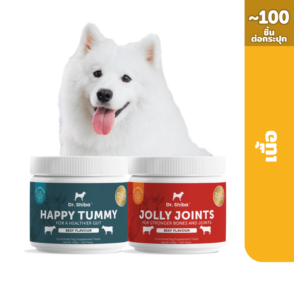 *พัฒนาสูตรใหม่* แพ็คสุดคุ้ม 2 สูตร Dr. Shiba Happy Tummy และ Jolly Joint ช่วยระบบทางเดินอาหารและดูแลกระดูก, ข้อต่อ