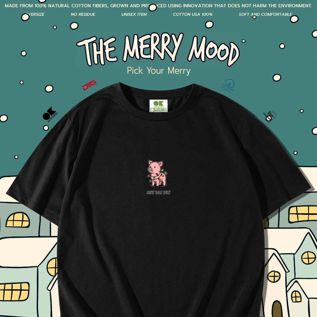 OK Apparel เสื้อยืดคอกลมแขนสั้น ลาย The merry mood Cat  Oversize Cotton ⚡️USAคุ้มสุด!⚡️