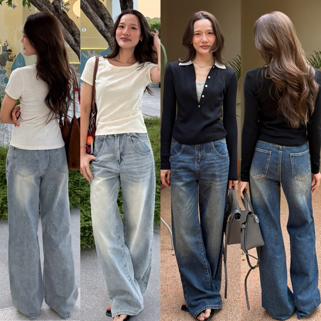 [เก็บโค้ด Trendy ลด30% เหลือ 483.-] Haze Jeans (เฮซ)กางเกงยีนส์เอวสูง ขากระบอกกลาง ดีเทลกระเป๋า2ชั้น