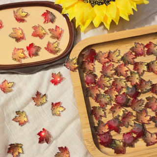 ใบเมเปิ้ลแก้วคละสีใสประกายมุก 16 มิล 10ชิ้น - Glass Maple Leaves