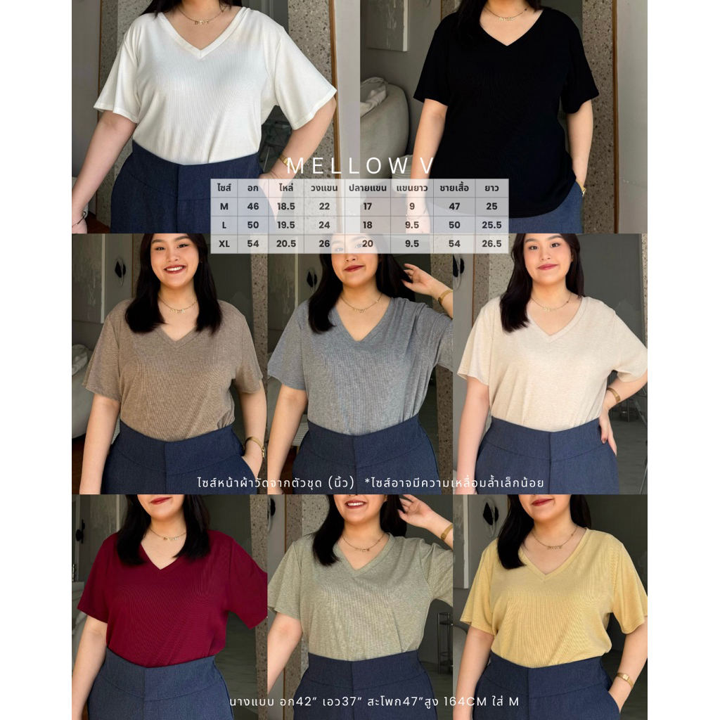 🌈MELLOW V-NECK TOP🌈MUST HAVE 🩶เสื้อยืดคอวี ผ้าพรีเมียม ทรง+ผ้าที่สาวพลัสไซส์ใส่ไม่ตันค่า💫