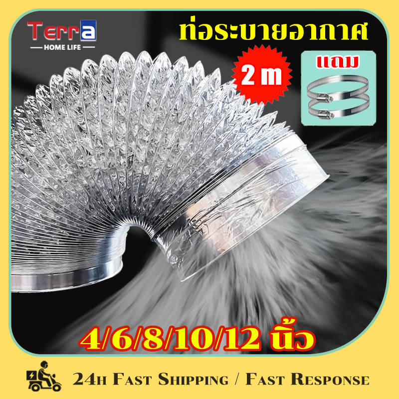 Terra Home Life ท่อดูดควัน 4/6/8/10/12 นิ้ว ท่อลมระบายอากาศ ท่อดูดอากาศ ทนความร้อน ยาว 2m ทนไฟ ทนทานต่อการใช้งาน 30 ปี