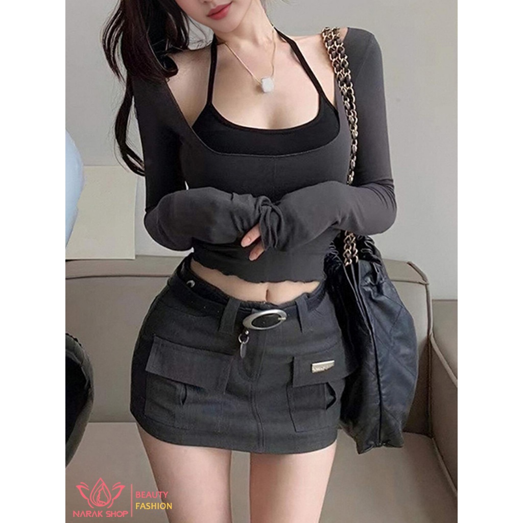 เสื้อวัยรุ่นน่ารัก เสื้อยืดแขนยาวสตรี 2ชิ้น ใส่สบาย