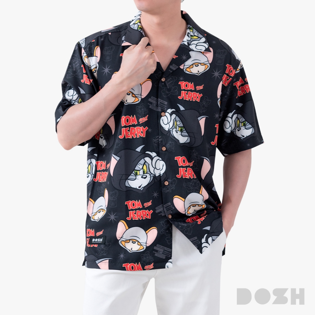 DOSH MEN'S HAWAII TOM AND JERRY เสื้อเชิ้ตฮาวาย DTJMS5002-BL (S-XL)