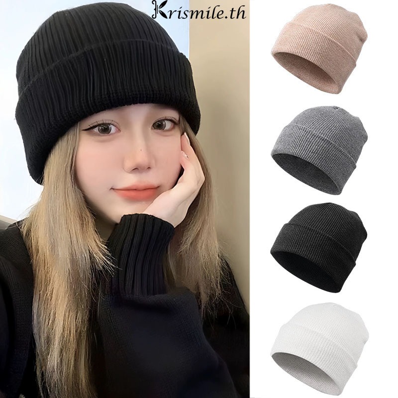 COD-ในไทย💖หมวกซ้อนอบอุ่นอินเทรนด์สไตล์เกาหลี สีพื้นหมวกถัก สำหรับผู้ชายและผู้หญิง เข้ากับทุกการแต่งกาย-Kri
