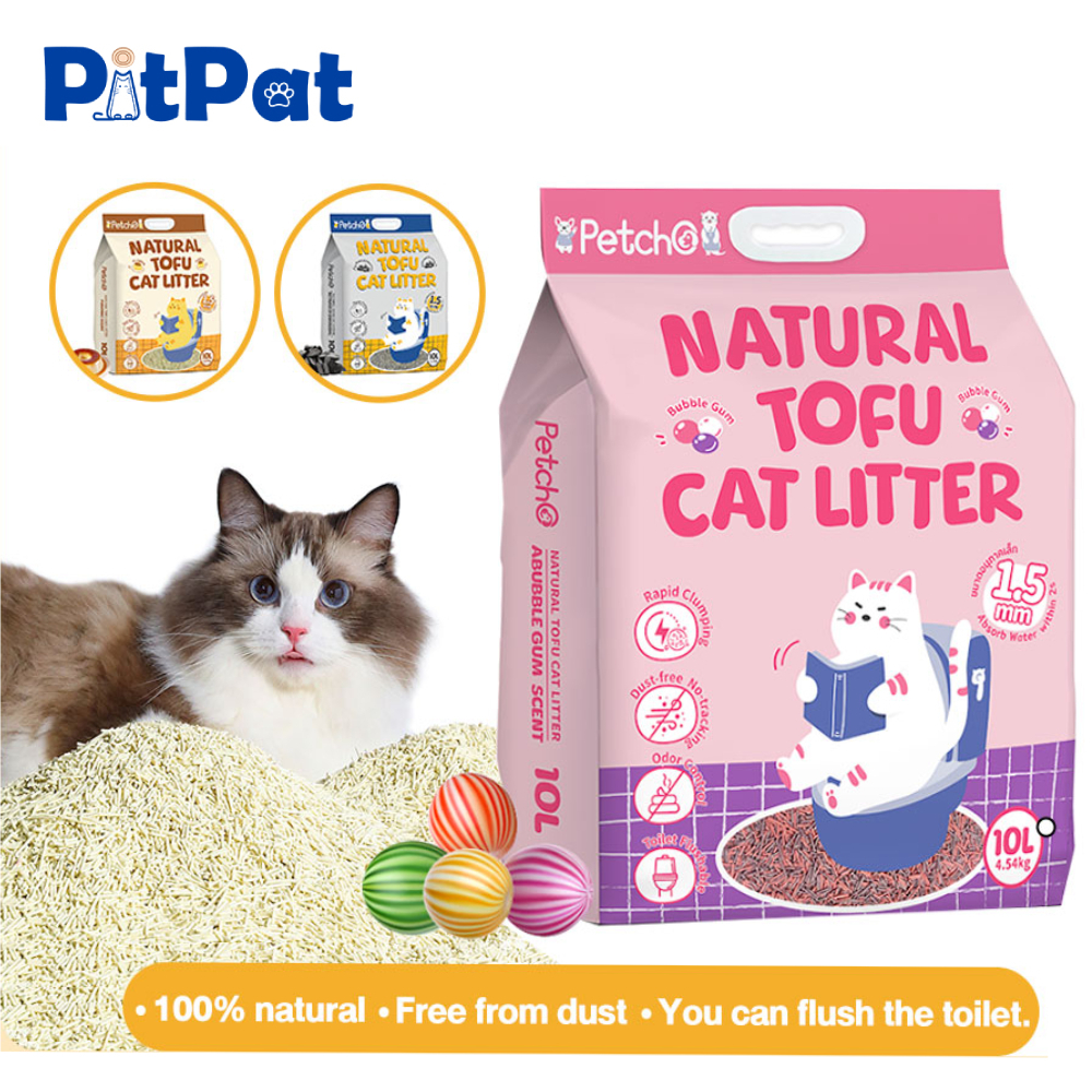 Pitpat(Petcho) ทรายแมวเต้าหู้ ออร์แกนิค100% ขนาดอนุภาคเล็ก 1.5 มม 10L/20L Cat Litter จับตัวเป็นก้อนเร็ว ดับกลิ่นดีเยี่ยม