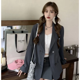 SUIT-35🍕สูทผู้หญิงทรงหลวม เสื้อเบลเซอร์แฟชั่น ใส่ทำงาน สไตล์เกาหลี กระดุม 4เม็ด ใส่คลุม สำหรับผู้หญิง ผ้านิ่ม ใส่สบาย 🍕