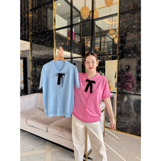 Tiny sherbet ไหมพรม แขนสั้น คอปก แต่งโบว์สีดำ F03 อกฟรีไซส์ …