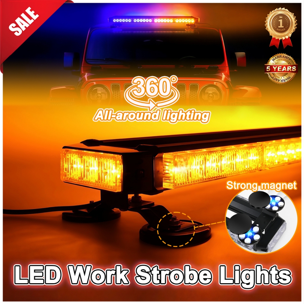 หลอด LED ไฟไซเรนไฟติดหลังคามาใหม่ 60-90cm 4-6 ท่อน 2 หน้ามีข้าง 74W 12V พร้อมขาแม่เหล็ก สีเหลือง แดง-ขาว-น้ำเงิน
