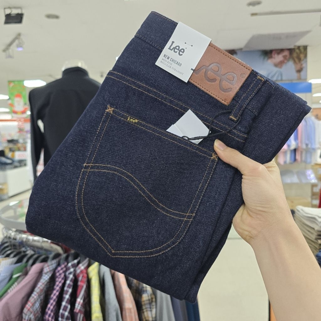 กางเกงยีนส์ Lee ผู้ชาย ทรงกระบอกใหญ่[NEW CHICAGO] ผ้าดิบ 14Oz. สียีนส์เข้ม รุ่น(MCHIF19)