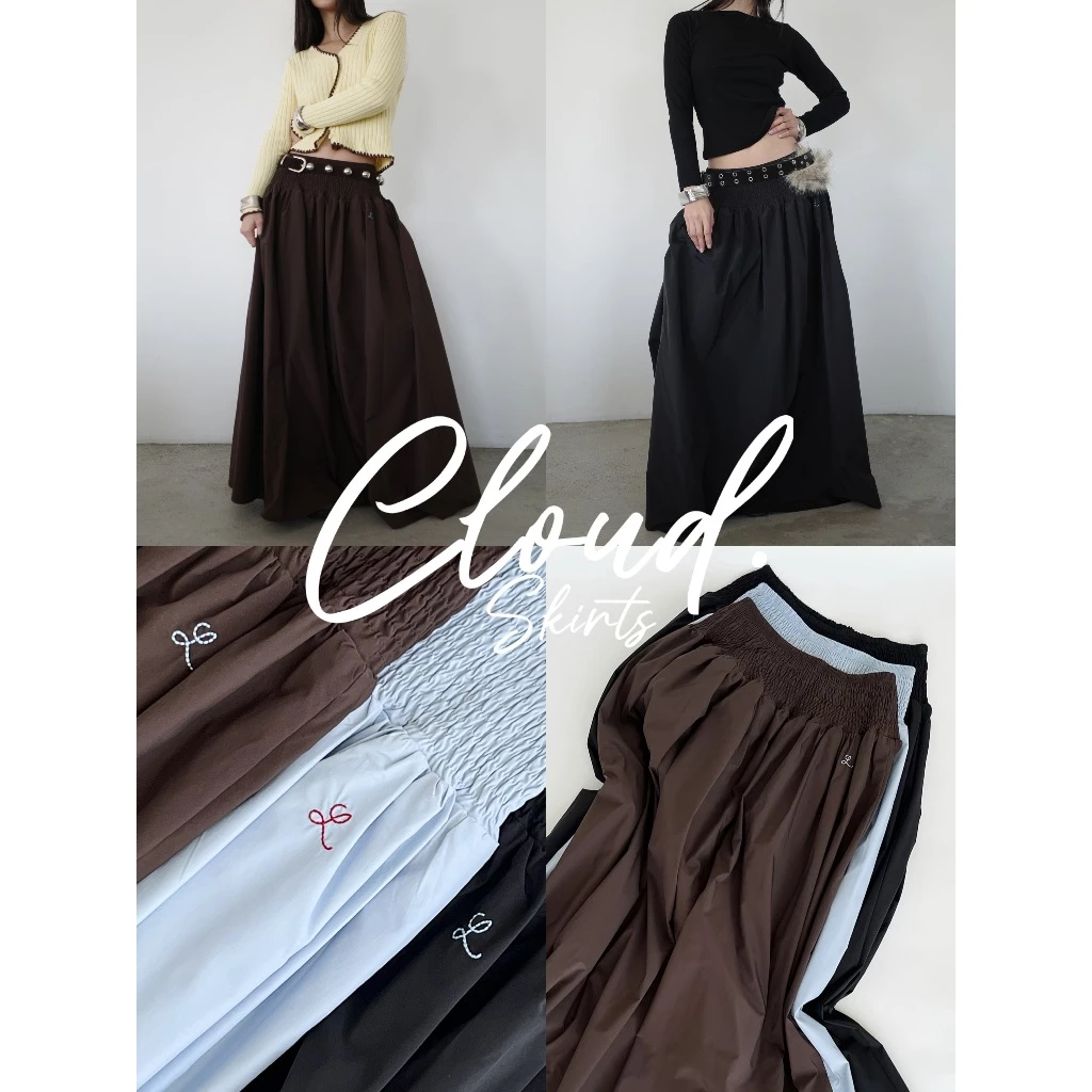LOONNYSTORE - Cloud Skirts - กระโปรงยาว ดีเทลสม๊อคเอว