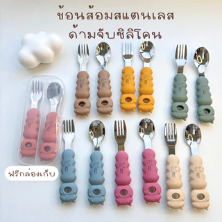 Morry Baby(ช้อนส้อมสแตนเลสด้ามแมว มีกล่องเก็บ) ช้อน ส้อม สำหรับเด็กฝึกทานเองสาย BLW ด้ามจับพี่แมวน่ารักถูกใจเด็ก