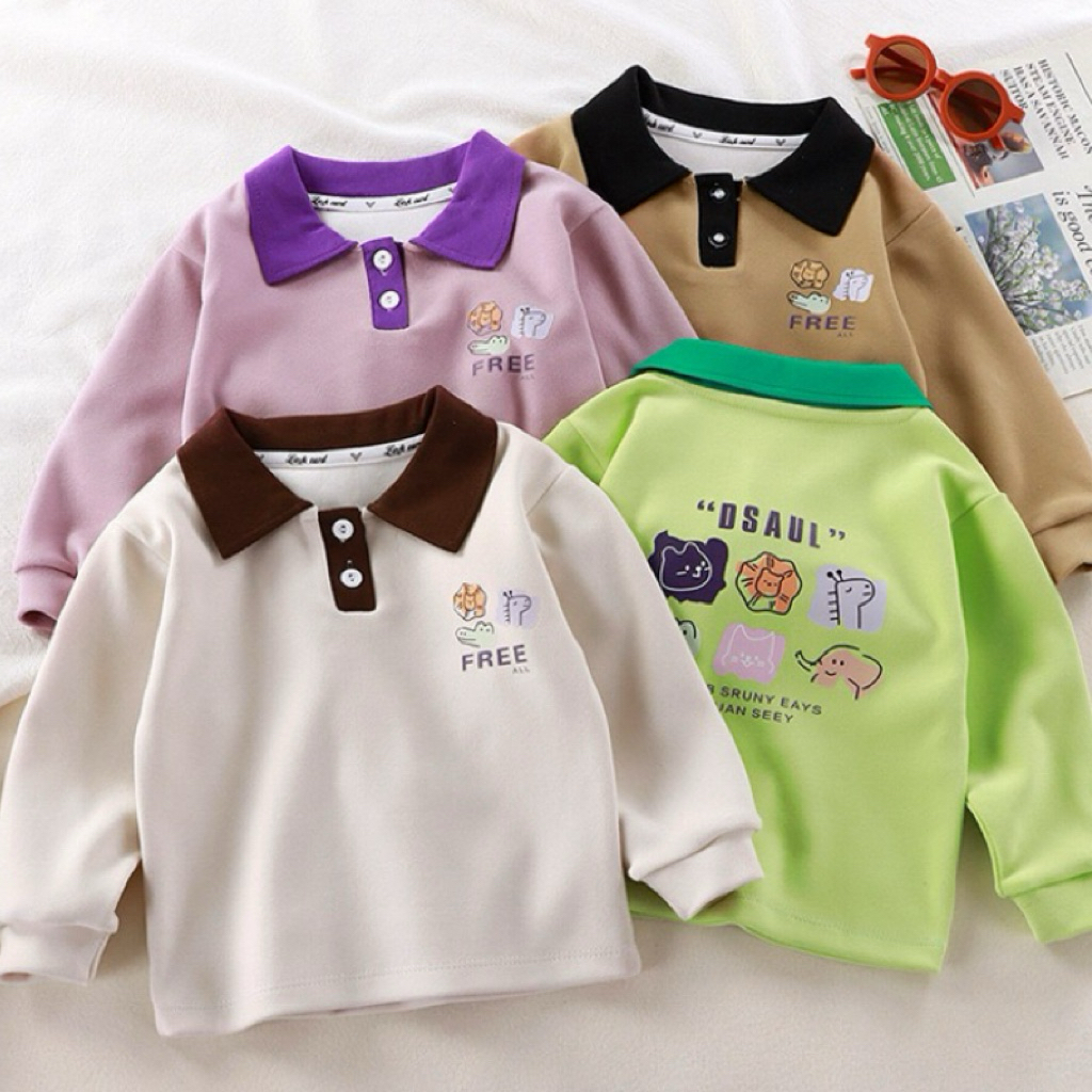 เสื้อแขนยาวกันหนาว คอปก ลายการ์ตูนน่ารัก ผ้านิ่มใส่สบาย พร้อมจัดส่ง