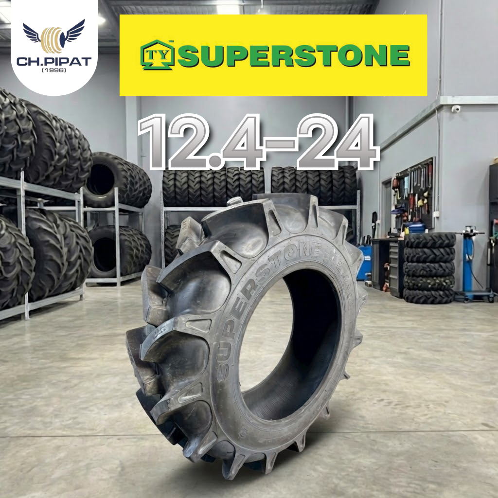 ยางรถไถ 12.4-24 ยี่ห้อ SUPERSTONE รุ่น ST357 ผ้าใบ 8 ชั้น ยางใหม่ ยางรถไถ ยางการเกษตร ราคาถูก