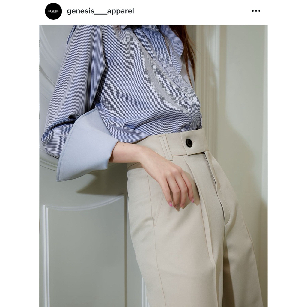 Genesis Apparel เสื้อเชิ้ตแขนยาว ลายริ้ว โทนสีเทาอ่อน โทนน้ำเงิน  แบรนด์ Genesis Apparel