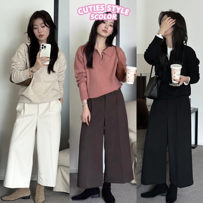 👚Anna👚 เสื้อสเวตเตอร์ถักคอปกโปโลสไตล์เกาหลี สีทึบ Pullover Knitting เสื้อไหมพรมคอปก ฤดูใบไม้ร่วง/ฤดูหนาว 88046