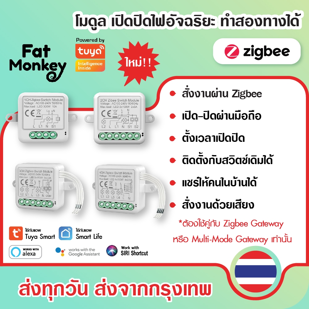 Tuya Zigbee Switch Module โมดูลสวิตช์ ต่อกับสวิตช์เดิมได้ สั่งงานผ่านมือถือ