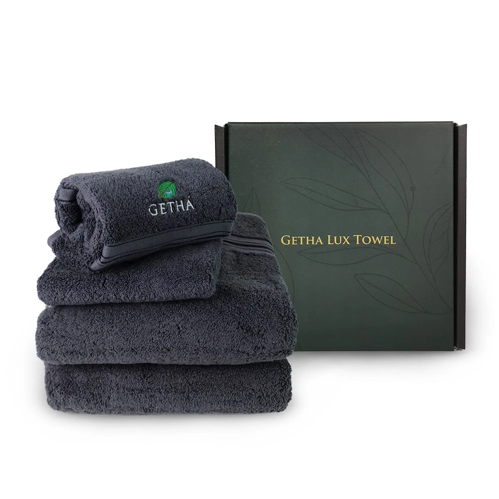 Getha ผ้าเช็ดตัวรุ่น Lux Towel ผ้า Cotton 100% พรีเมียมระดับ 5 ดาว นุ่มและซับน้ำได้ดี สี Dark Grey