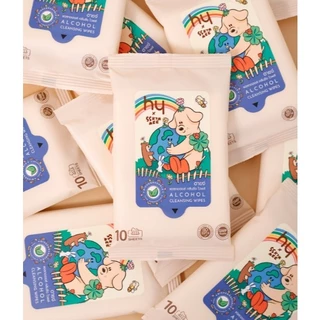 (แพค10ซอง) hy cleansing wipes ทิชชูเปียกแอลกอฮอล์ Food grade ผ้าย่อยสลายได้ ลายSSKTMMEE🌱