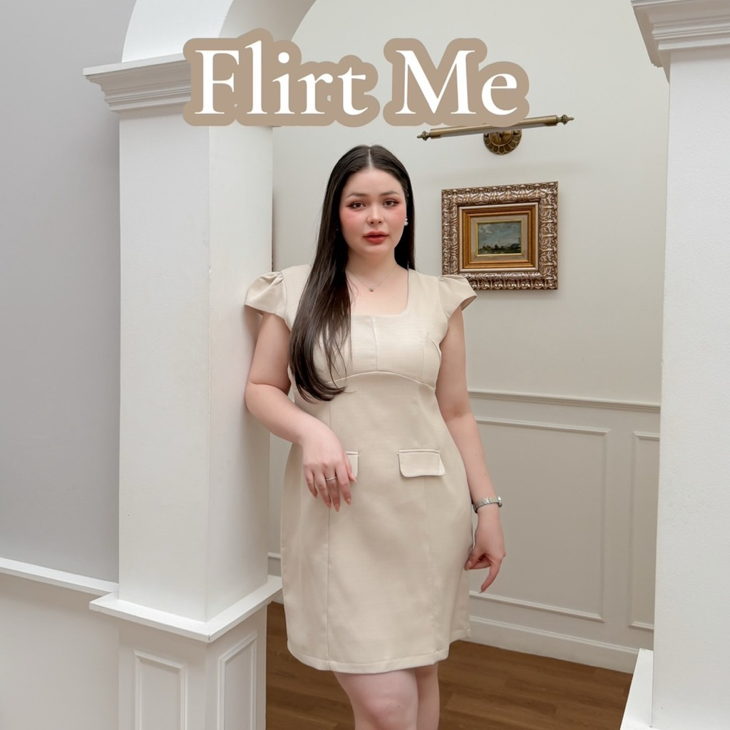 Lady M | Flirt Me dress plussize เดรสสั้นสาวอวบ โทนเบจ-นู้ด ดีไซน์เรียบหรู ลูกคุณหนู ใส่ไปงานเลี้ยง ดินเนอร์ ทำงาน