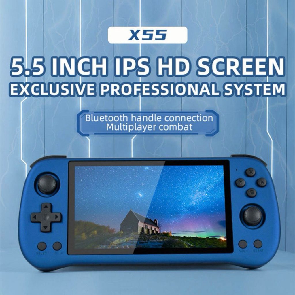 X55 5.5″ IPS HD Retro Handheld Game Console RK3566 Linux Bluetooth Emulator