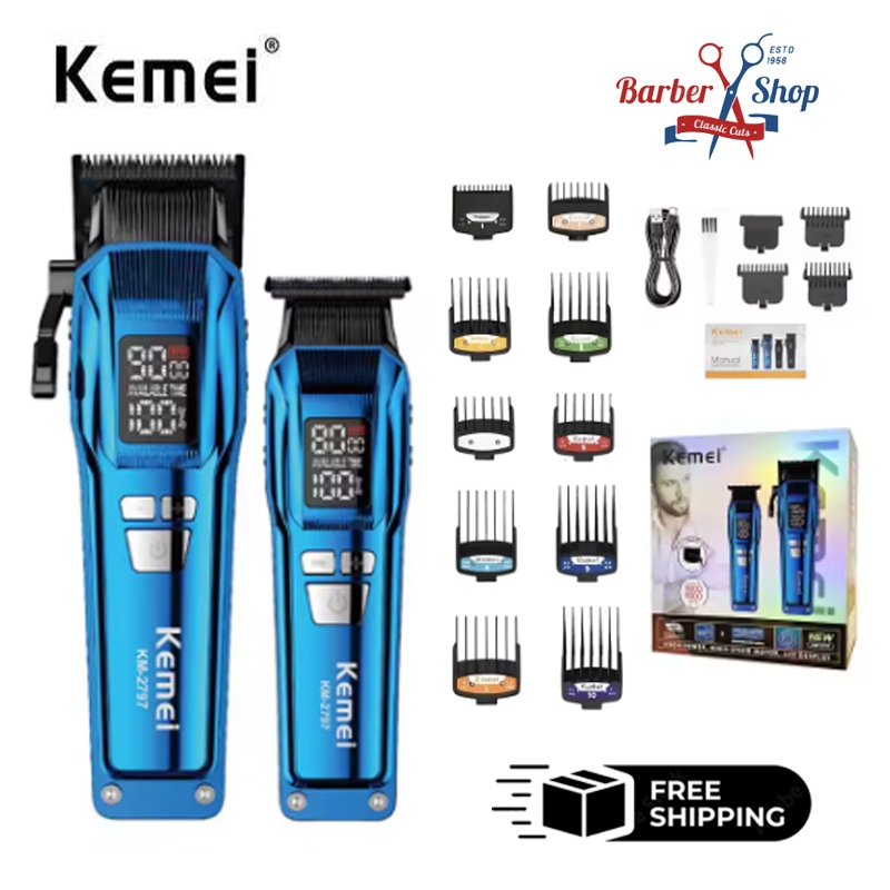 Kemei KM-2797 สีฟ้า ปัตตาเลี่ยนมืออาชีพ ยูเอสบี ออกแบบมาสําหรับร้านทําผมโดยเฉพาะ