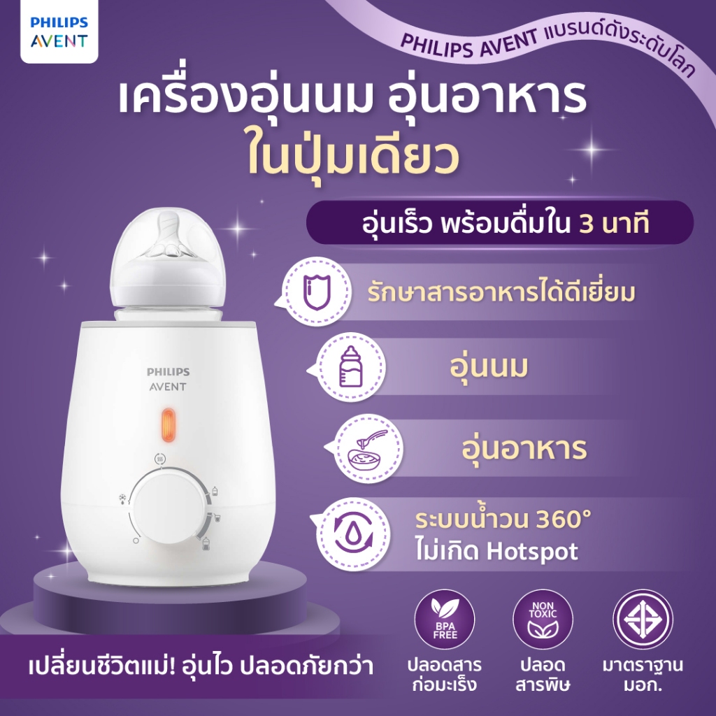 (อุ่นเร็ว พร้อมดื่มใน 3 นาที) Philips Avent เครื่องอุ่นนม อุ่นอาหาร ในปุ่มเดียว BPA FREE มีมอก.
