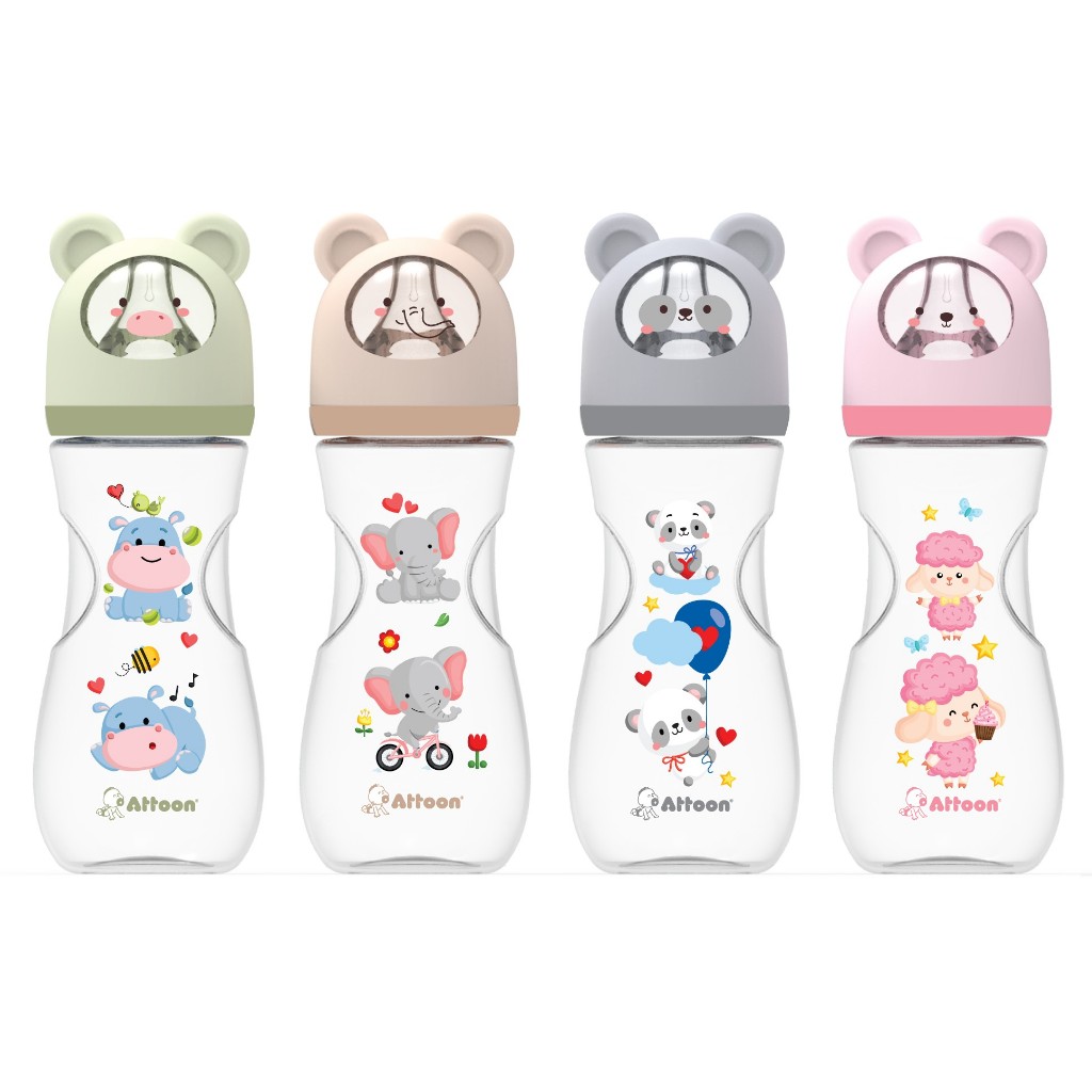 Attoon(แอทตูน) ขวด 9 oz safari พร้อมจุกไม่ดูดไม่ไหล Anti-choke [101925-S]