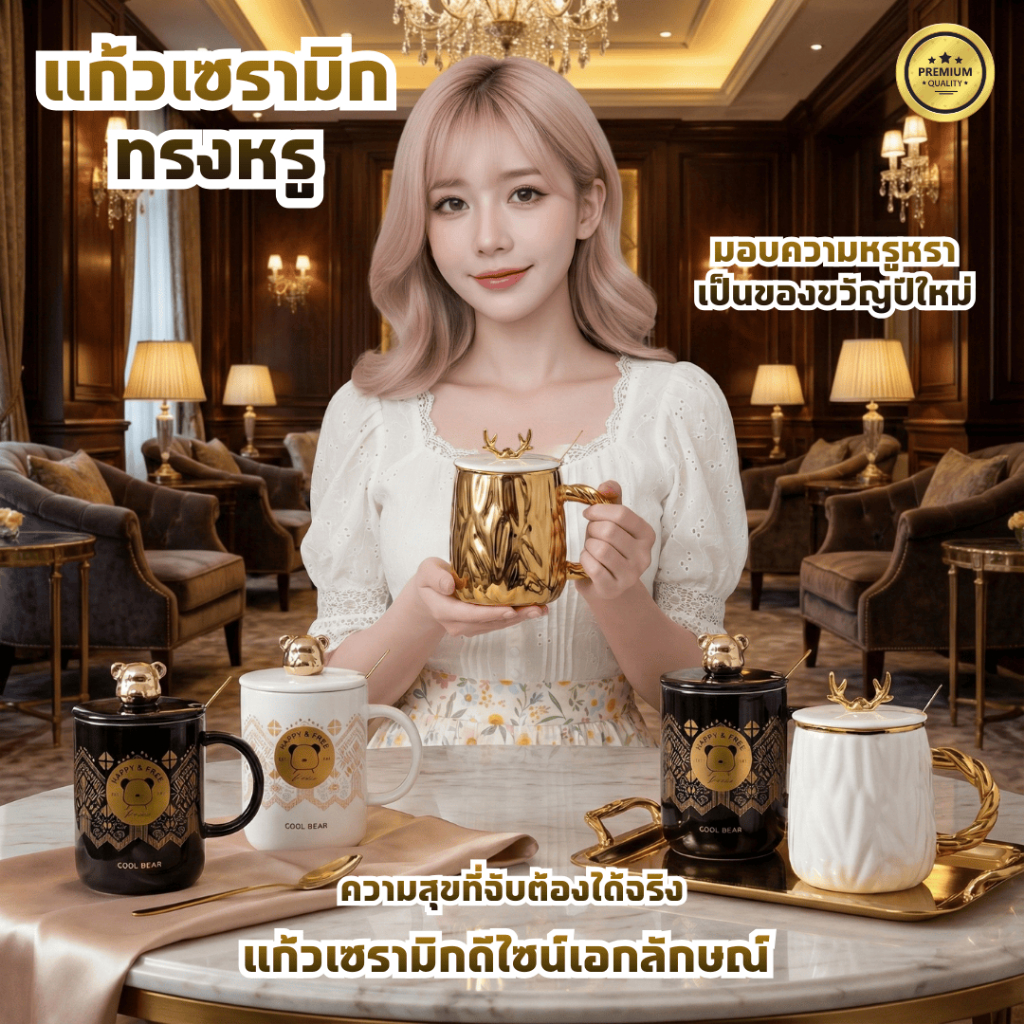แก้วเซรามิกทรงหรู แก้วกาแฟพรีเมียม ดีไซน์สวยทันสมัย งานเกรด A (สินค้าพร้อมส่งในไทย)