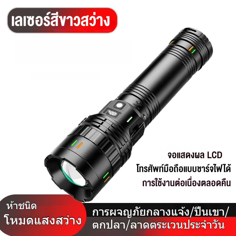 ไฟฉายเลเซอร์ LED สีขาวแบบพกพา ความสว่างสูง ชาร์จไฟได้ แบตเตอรี่ TYP-C อายุการใช้งานยาวนานเป็นพิเศษ สำหรับใช้งานกลางแจ้ง