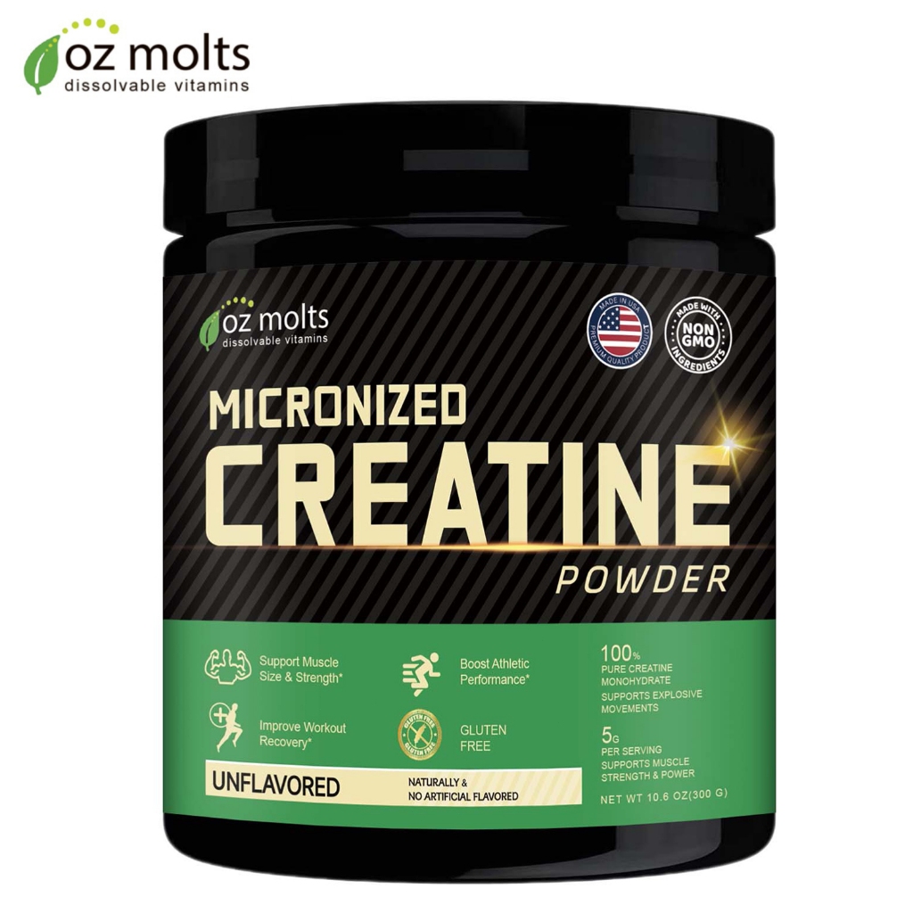 Ozmolts Creatine Monohydrate Powder Unflavored อาหารเสริม ผงครีเอทีน ปรับปรุงความอดทน อาหารเสริมกีฬา ครีเอทีน 300g