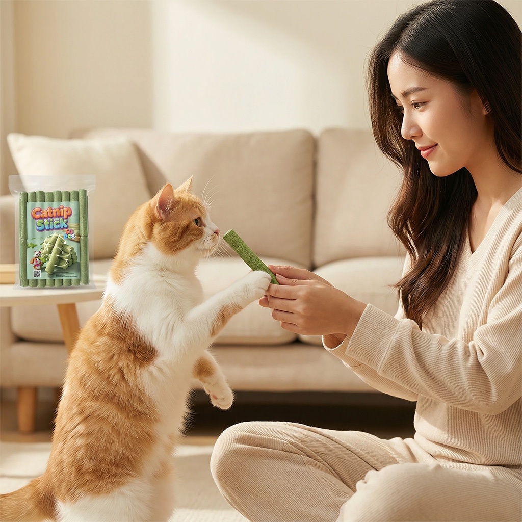 Boqi Factory  ขนมหญ้าแมว ผลิตจากต้นอ่อนข้าวสาลี ช่วยขัดฟัน 1 ถุง บรรจุ 10 ชิ้น Catnip Sticks 10pcs ราคา ถูกที่สุด ดีลบีเคเค แกลเลอรีภาพที่ 3