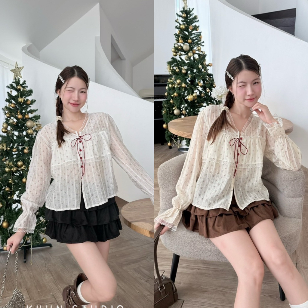 Khun studio เสื้อแขนยาวลูกไม้ อกมีซับใน