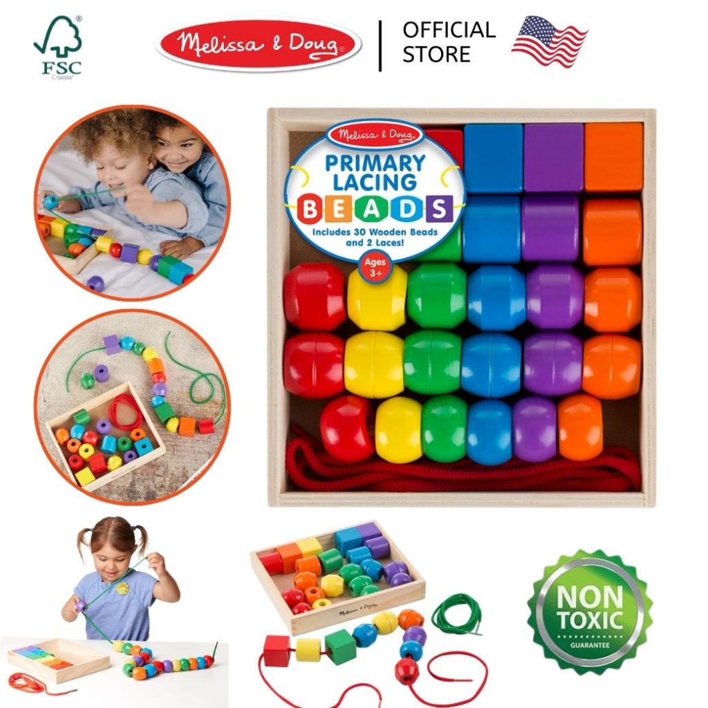 (ของแท้ USA) เล่นร้อยเชือก ลูกปัดขนาดใหญ่ ของเล่นเด็ก ฝึกสมาธิ Primary Lacing Beads มอนเตสซอรี่ 544