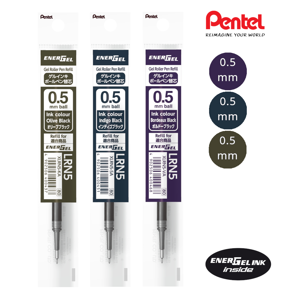 Pentel ปากกา Energel แบบกด ขนาด 0.5 มม หมึกโทนดำ เขียว ฟ้า ม่วง และไส้เติม - รูปที่ 3