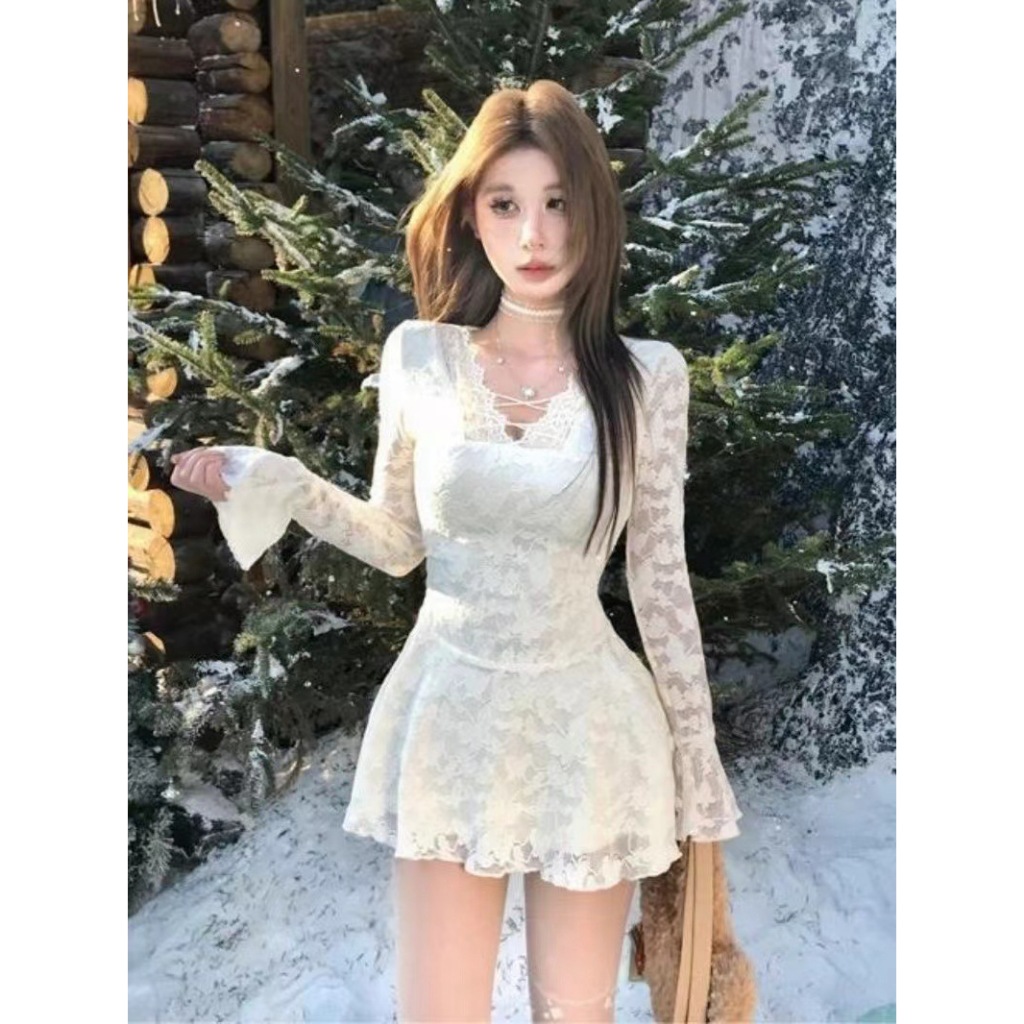 เดรสลูกไม้ ดีไซน์ลูกไม้ทั้งตัว คอผูกไขว้ ทรงเข้ารูป เซ็กซี่ งดงาม และเย้ายวน - รูปที่ 3