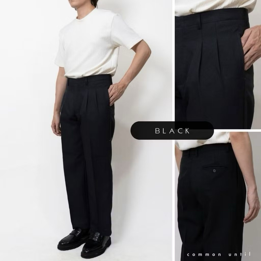 ส่งต่อ CU PANTS กางเกงสแล็ค Double Pleated Trouser เอวสูง ทรงกระบอกตรง Classic Pant ไซส์ XL สีดำ