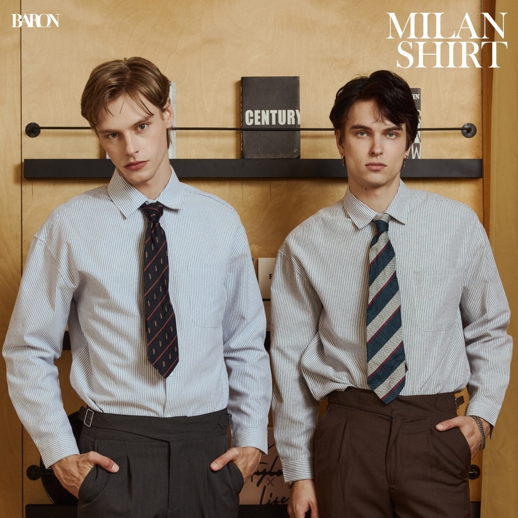[New] BARON "Milan" striped long sleeve shirt เสื้อเชิ้ตแขนยาวลายริ้ว แบรนด์ BARON