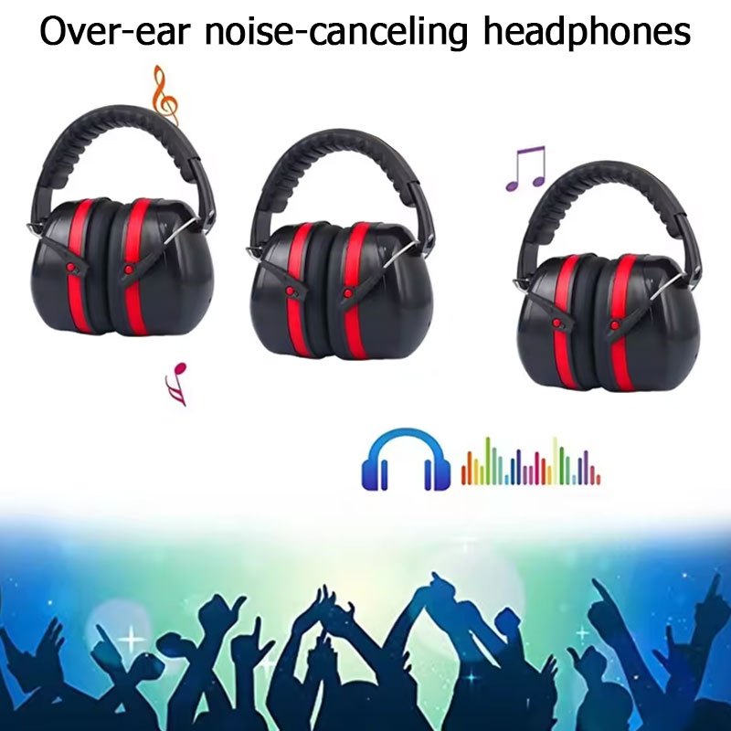 การจัดส่งของกรุงเทพฯ⚡ ที่ครอบหูลดเสียงแบบคาดศรีษะ สีแดงดำ รุ่น EM-5002B ปรับระดับได้