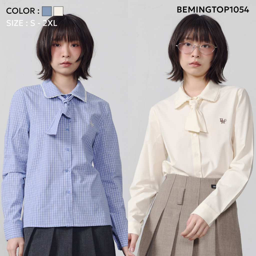 Bemingtop1054(S-2XL)-BMG Lace Collar Shirt เสื้อเชิ้ตสไตล์น่ารัก ดีเทลปกบัวลายฉลุขอบลูกไม้ให้ลุคหวาน