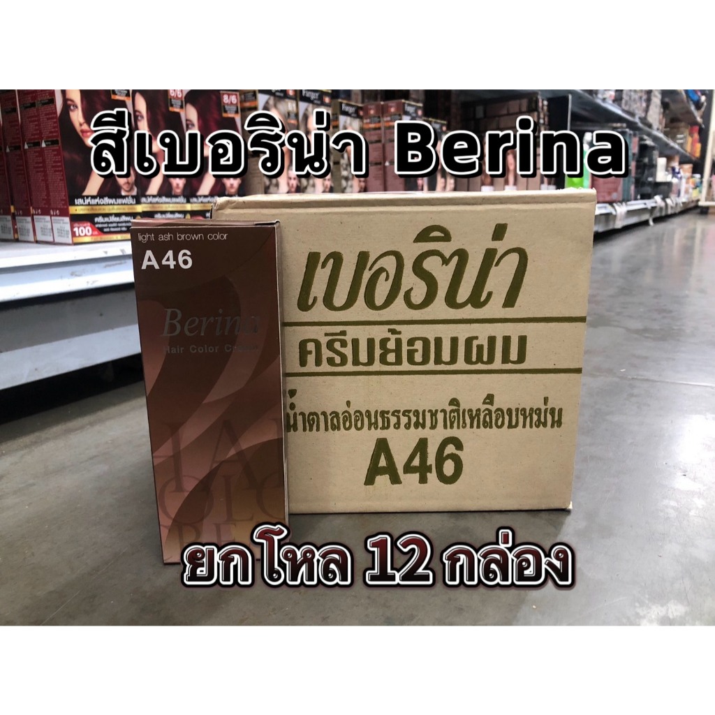 **ยกโหล 12 กล่อง** Berina Hair Color เบอริน่า สีย้อมผม สีผมเบอริน่า **A46 น้ำตาลอ่อนธรรมชาติเหลือบหม