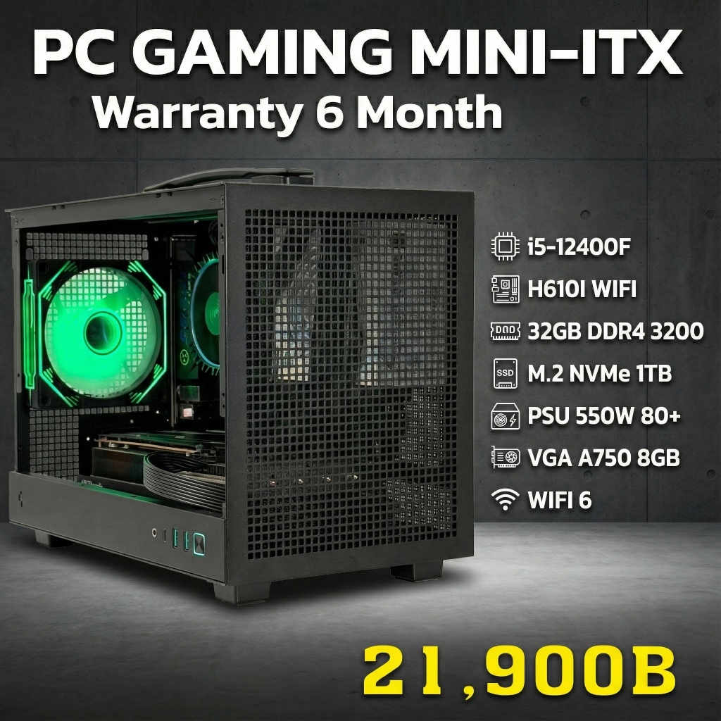 🔥คอมประกอบ Mini-ITX พกพาได้ | Intel i5-12400F | การ์ดจอ Arc A750 8GB | RAM 32GB | SSD 1TB | WiFi 6 |