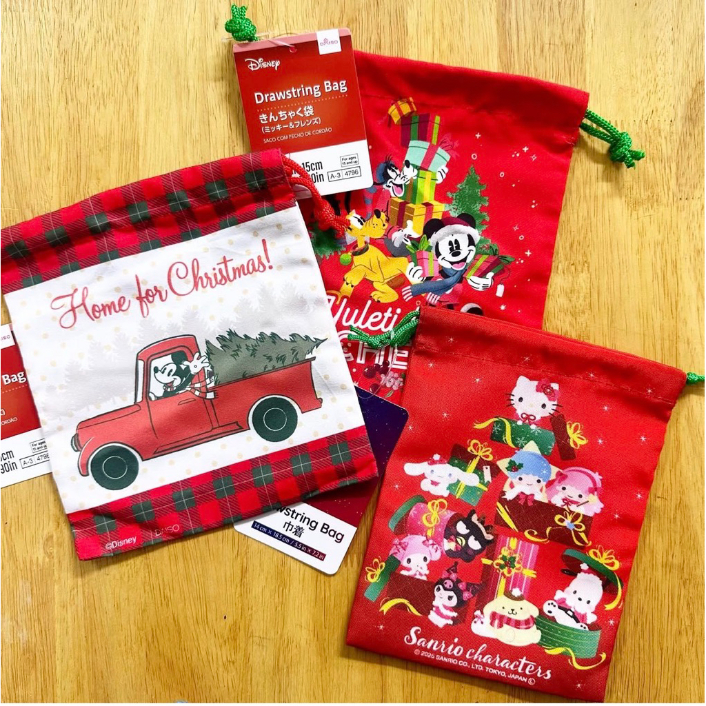 DISNEY / SANRIO JAPAN ถุงผ้าหูรูดน่ารัก ลายเทศกาล คริสต์มาส Christmas / ฮัลโลวีน Halloween
