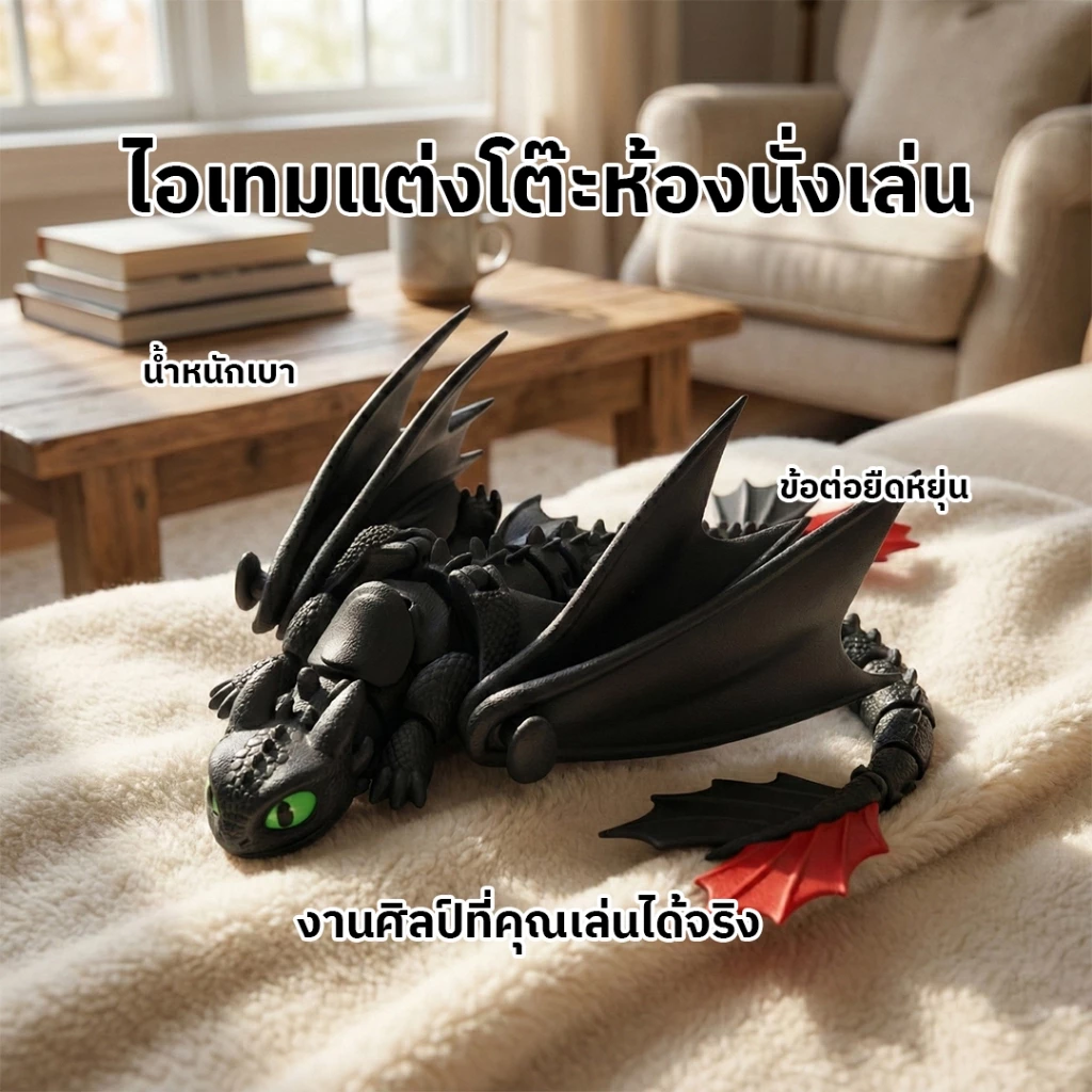 มังกรขาวดำ 3D ปริ้น ขยับได้ มังกรข้อต่อ ของเล่นแฟนตาซี ตั้งโต๊ะ ของขวัญ thumbnail 5