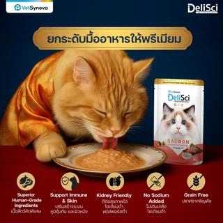 DeliSci Elite Salmon Sovereign Mousse อาหารเปียกแมว สูตรมูสเนื้อปลาแซลมอน 40g (1 กล่อง 12 ซอง)