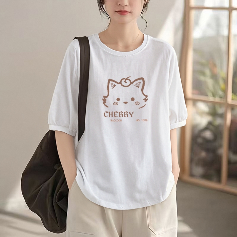 เสื้อยืดแฟชั่นสวยๆผู้หญิงฤดูร้อนใหม่ oversize เสื้อผ้าสาวอวบไซส์ใหญ่น่ารักๆ เสื้อโอเวอร์ไซส์สไตล์เกาหลี ลายการ์ตูนแมว