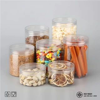 50ชิ้น เซ็ตกระปุกPET ใส ทรงกลม ขนาด 100mm ดีไซน์เรียบ แข็งแรง มีความจุ 540-1450ml แถมฟรี แผ่นโฟม บรรจุคุกกี้ อาหาร HC10