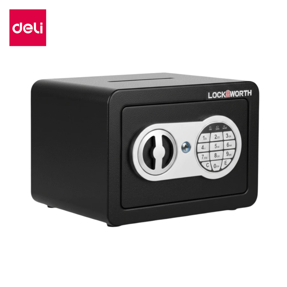 Deli ตู้เซฟดิจิตอล ล็อค2ชั้น ตู้นิรภัย กล่องเซฟเล็ก ล็อครหัสผ่าน พร้อมกุญแจ ช่องหยอดเงิน Safe Box